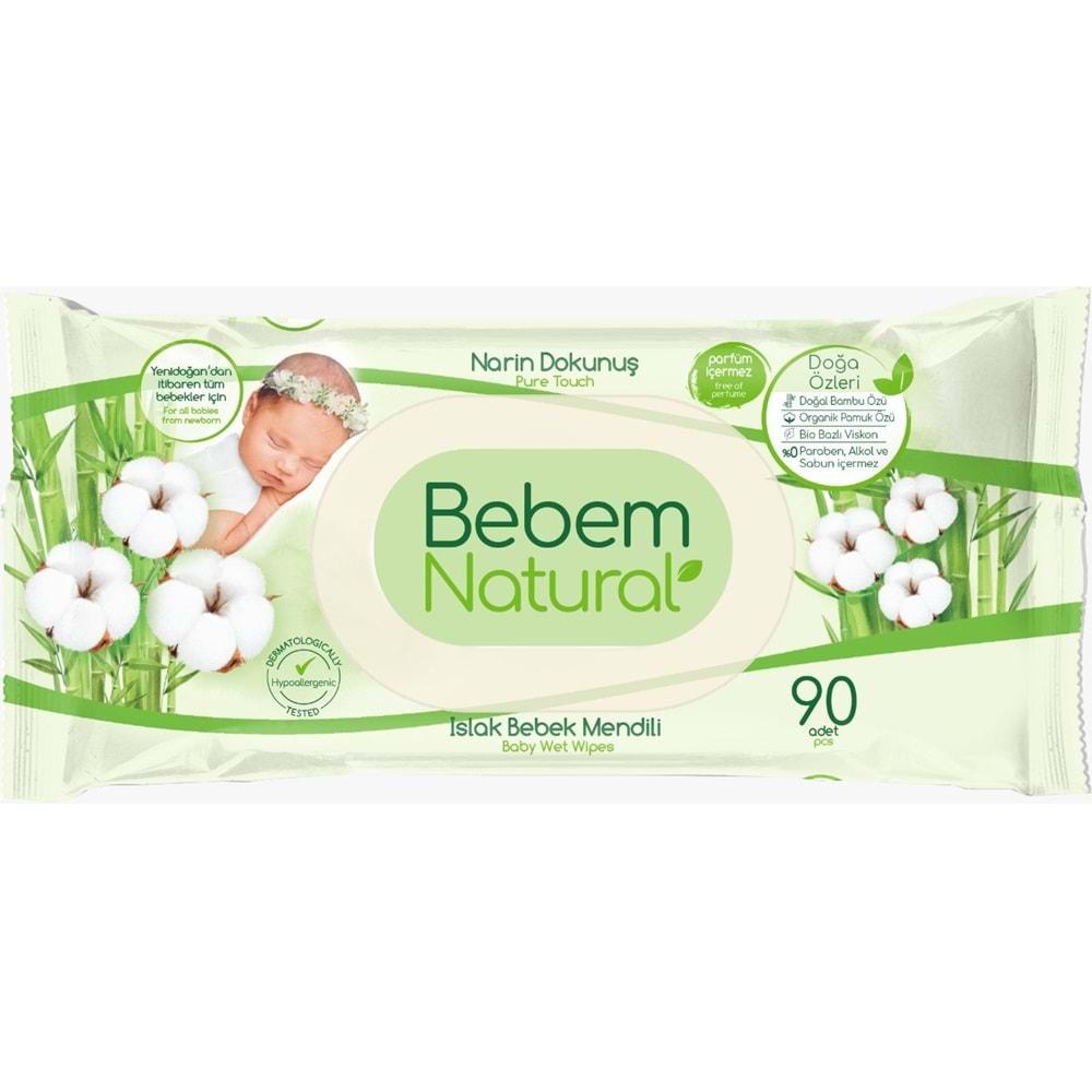 Bebem Natural Islak Bebek Mendili Narin Dokunuş / Yenidoğan 90 Yaprak Plastik Kapaklı 24 Lü Set