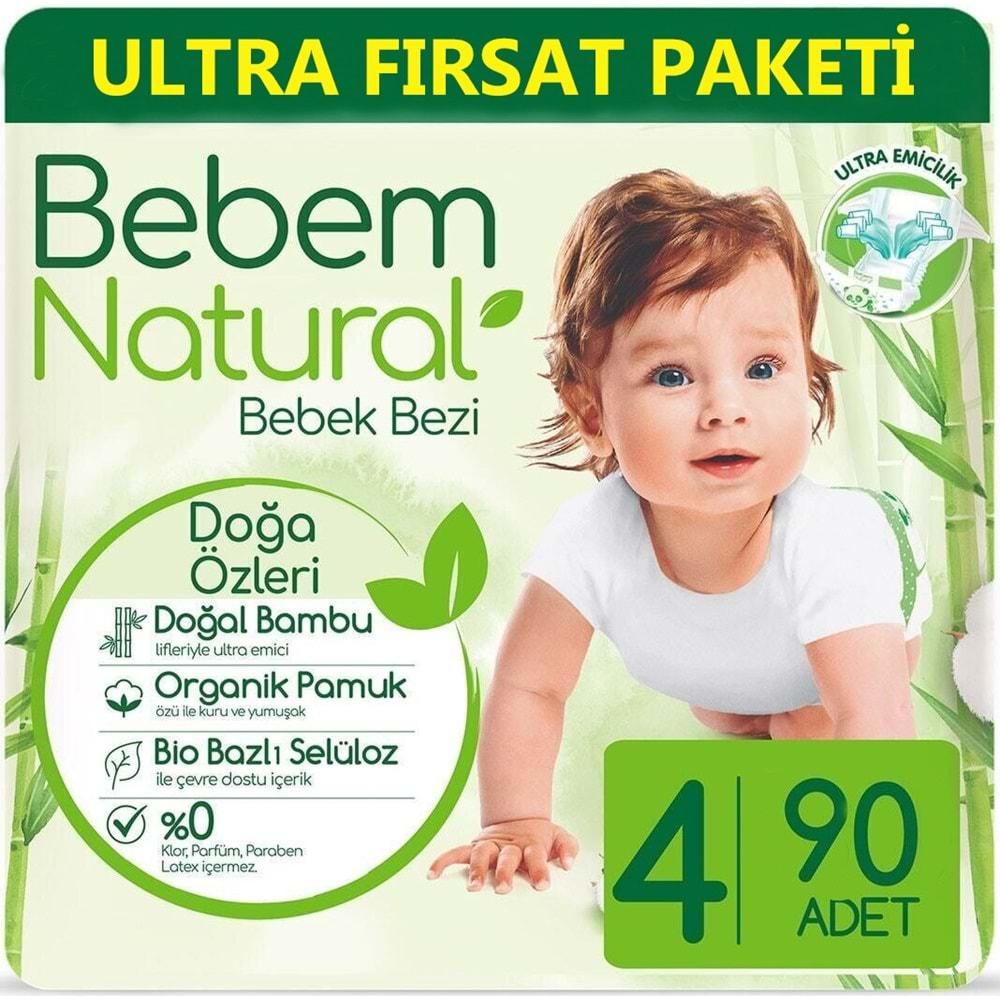 Bebem Bebek Bezi Natural Beden:4 (7-14Kg) Maxi 360 Adet Avantaj Ultra Fırsat Pk
