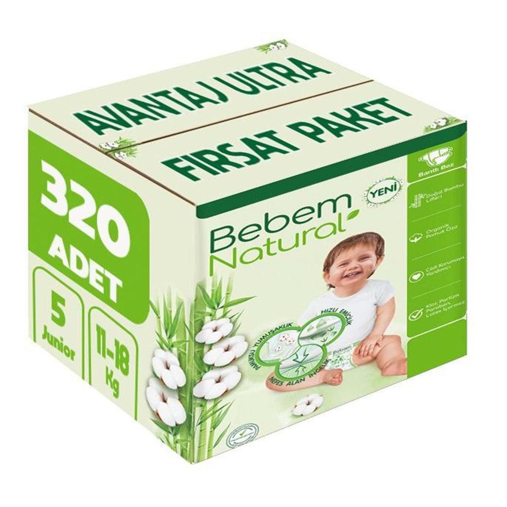 Bebem Bebek Bezi Natural Beden:5 (11-18Kg) Junior 320 Adet Avantaj Ultra Fırsat Pk