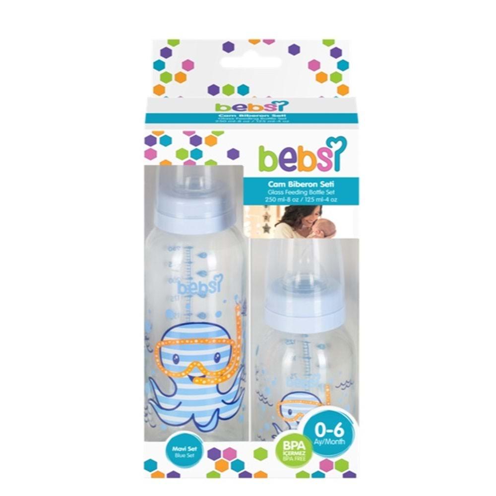 Bebsi Cam Biberon Seti Mavi (250ML+125ML) (4 Lü Set)