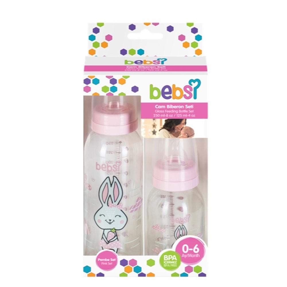 Bebsi Cam Biberon Seti Pembe (250ML+125ML) (4 Lü Set)