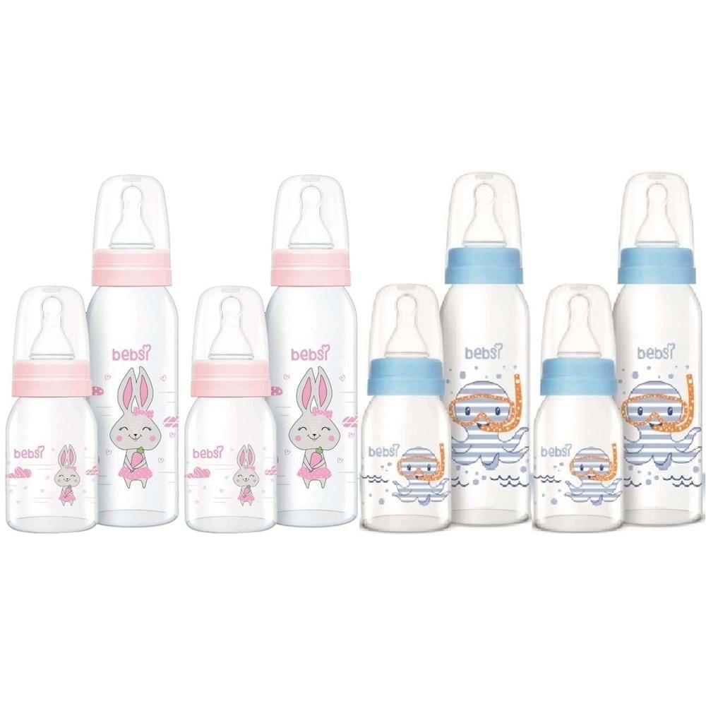 Bebsi Cam Biberon Seti (Mavi - Pembe) (250ML+125ML) (Karma 4 Lü Set)