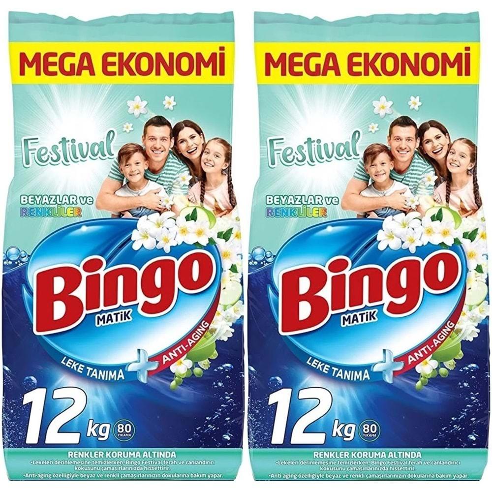 Bingo Matik Toz Çamaşır Deterjanı 24KG Festival Beyazlar ve Renkliler (2PK*12KG) (160 Yıkama)