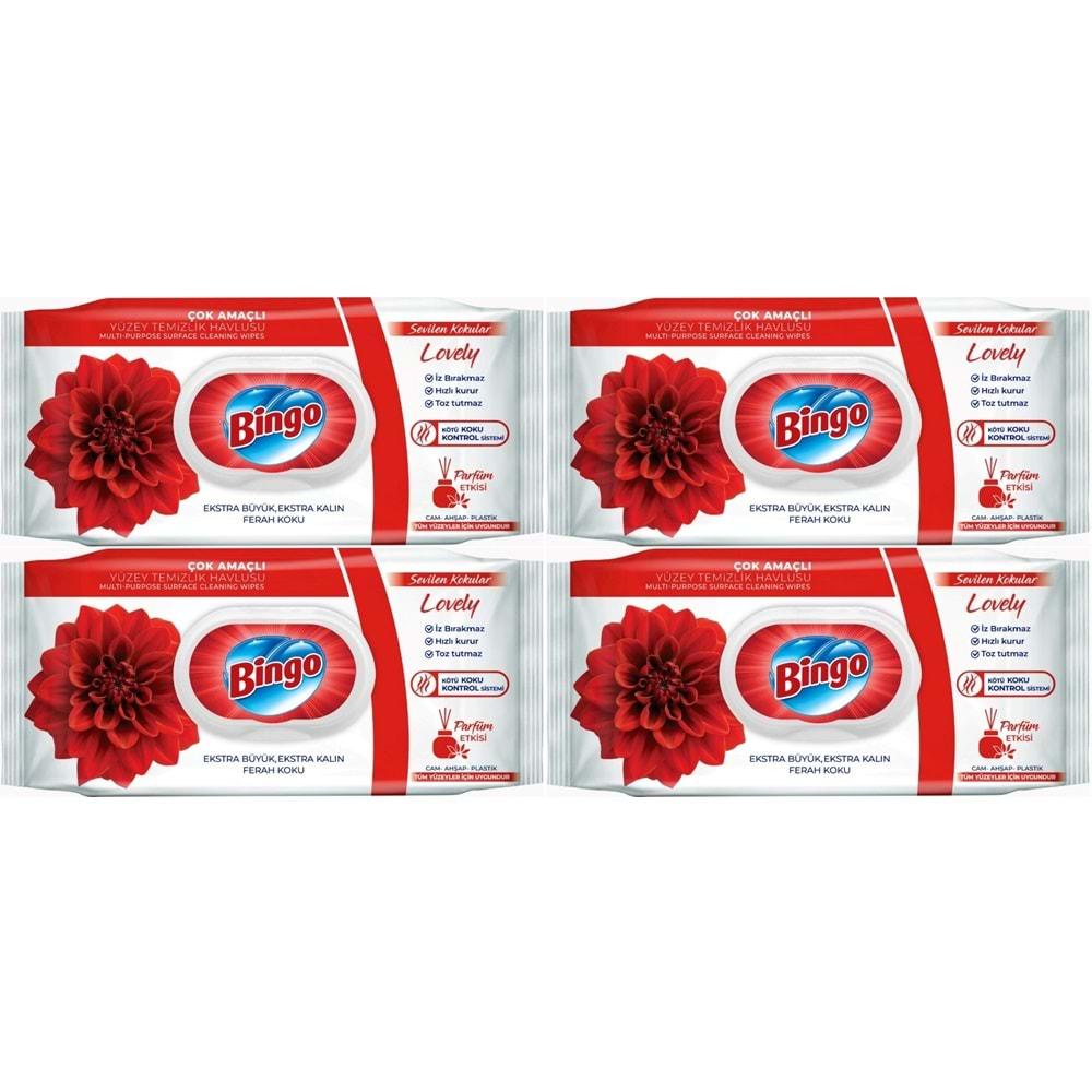 Bingo Clean Yüzey Temizlik Havlusu 96 Yaprak Sevilen Kokular Lovely - Gül (4 Lü Set) 384 Yaprak