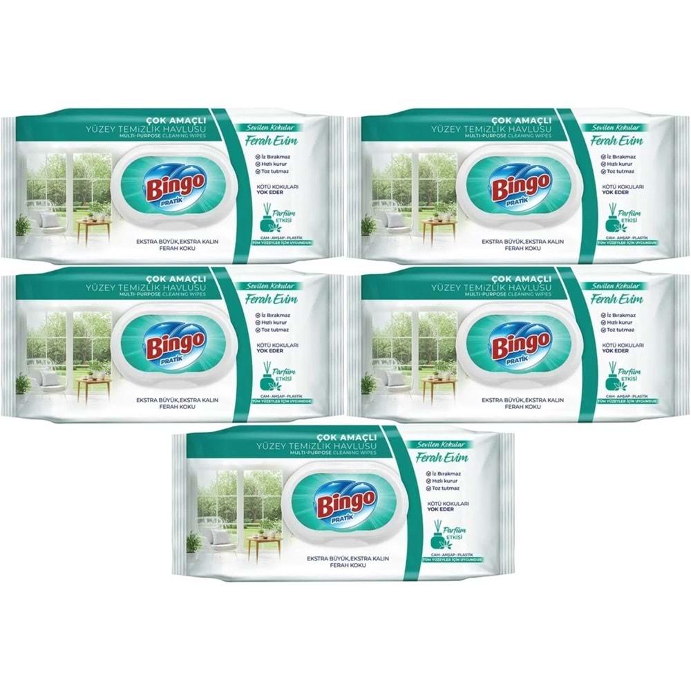 Bingo Clean Yüzey Temizlik Havlusu 96 Yaprak Sevilen Kokular Ferah Evim (5 Li Set) 480 Yaprak