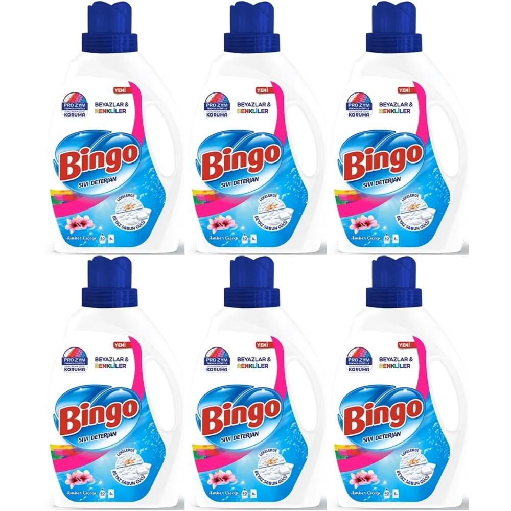 Bingo Sıvı Çamaşır Deterjanı 2600ML Amber Çiçeği Beyazlar ve Renkliler (6 Lı Set)