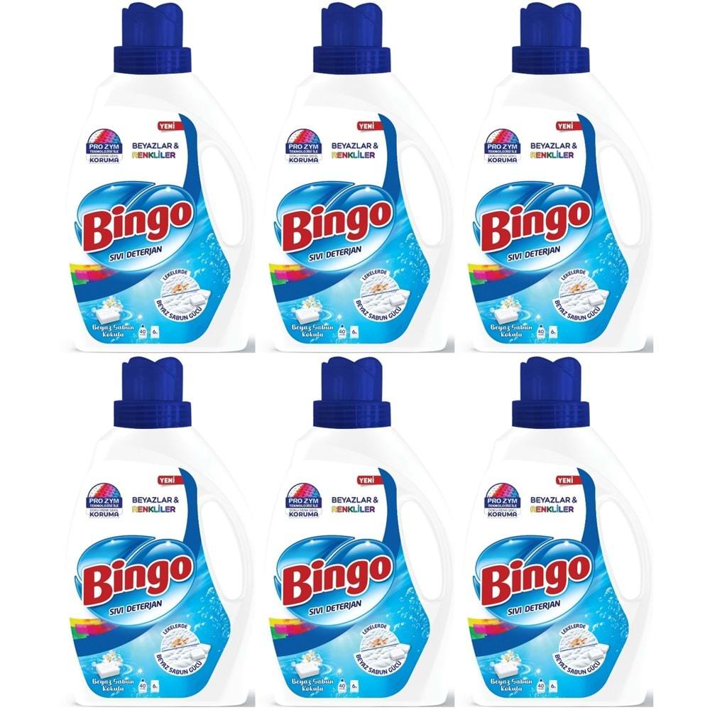 Bingo Sıvı Çamaşır Deterjanı 15600ML Beyaz Sabun Kokulu Beyazlar ve Renkliler 6 Lı Set (6PK*2.600ML)