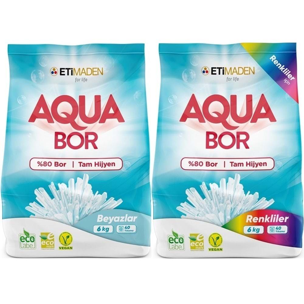 Boron AquaBor Matik Toz Çamaşır Deterjanı 12KG Beyazlar+Renkliler 80 Yıkama (2PK*6KG)