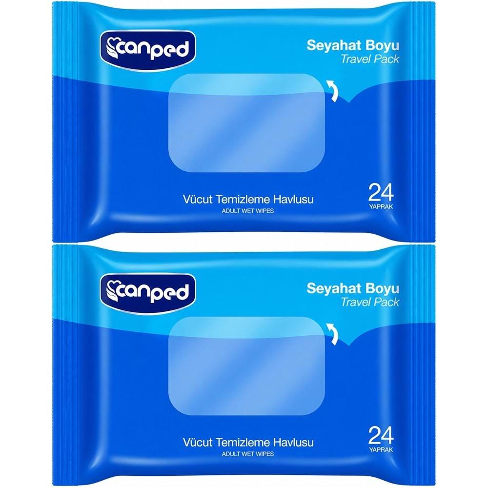 Canped Yetişkin Vücut Temizleme Islak Mendil Havlu 24 Yaprak Seyahat Boy 2 Li Set (48 Yaprak)