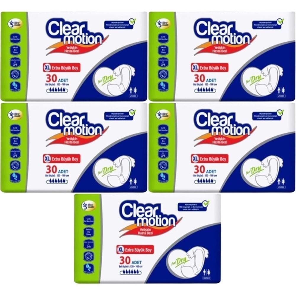 Clearmotion Yetişkin Hasta Bezi Bel Bantlı XL - Ekstra Büyük - Extra Large 150 Adet (5PK*30)