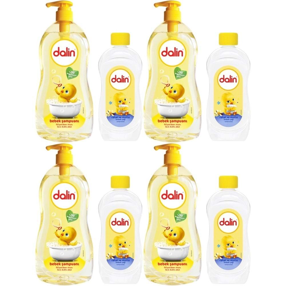 Dalin Bebek Şampuanı Klasik 700ML Pompalı + 100ML Bebek Yağı (Rahat ve Mutlu) (4 Lü Set)