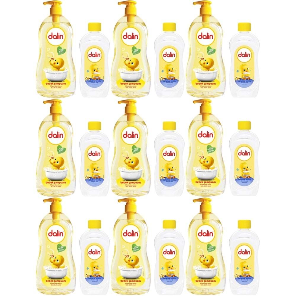 Dalin Bebek Şampuanı Klasik 700ML Pompalı + 100ML Bebek Yağı (Rahat ve Mutlu) (9 Lu Set)