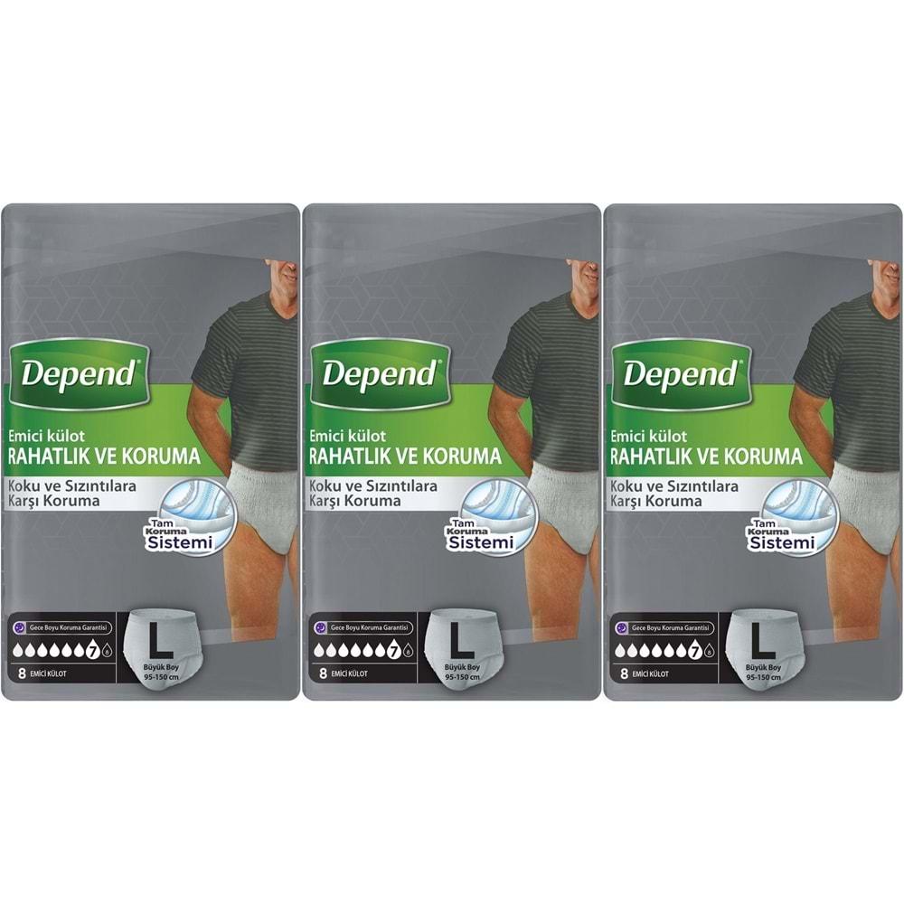 Depend Emici Külot Pants Yetişkin Bezi L - Büyük - Large Erkek 24 Adet (3PK*8)