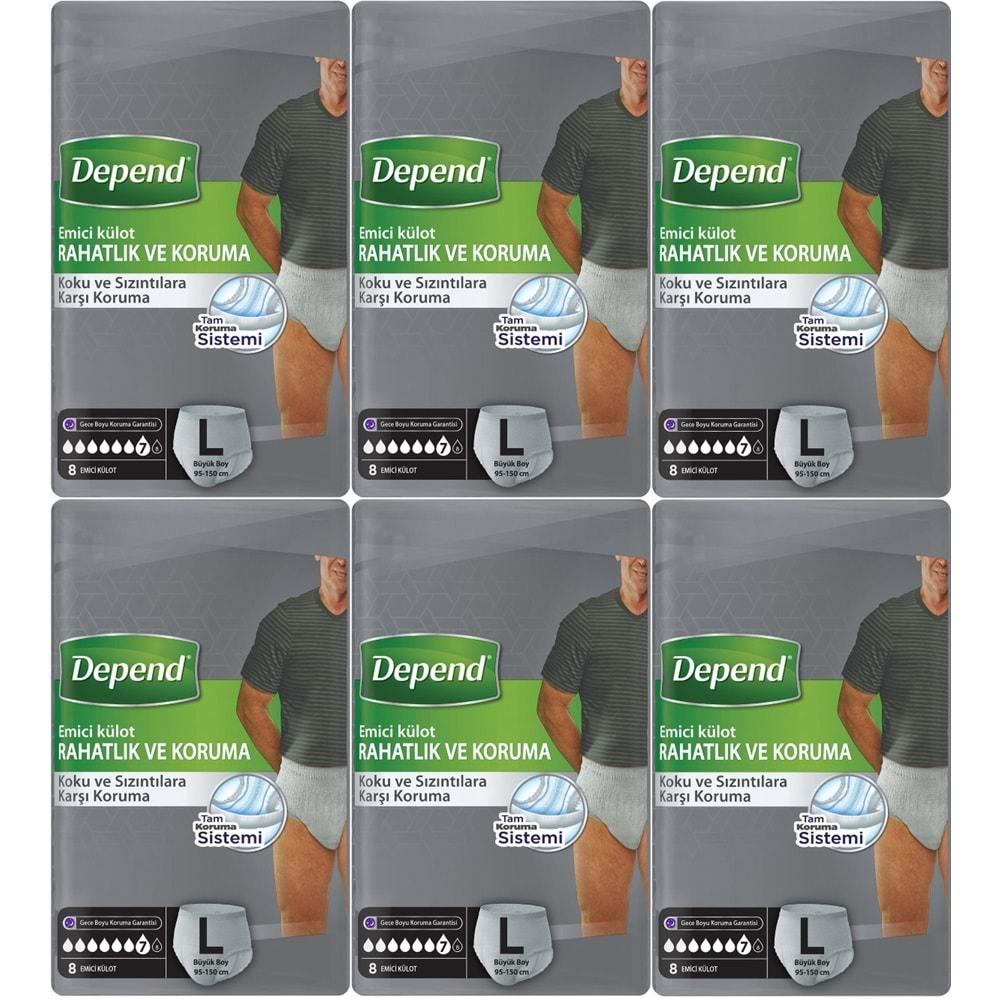 Depend Emici Külot Pants Hasta Bezi L - Büyük - Large Erkek 48 Adet (6PK*8)