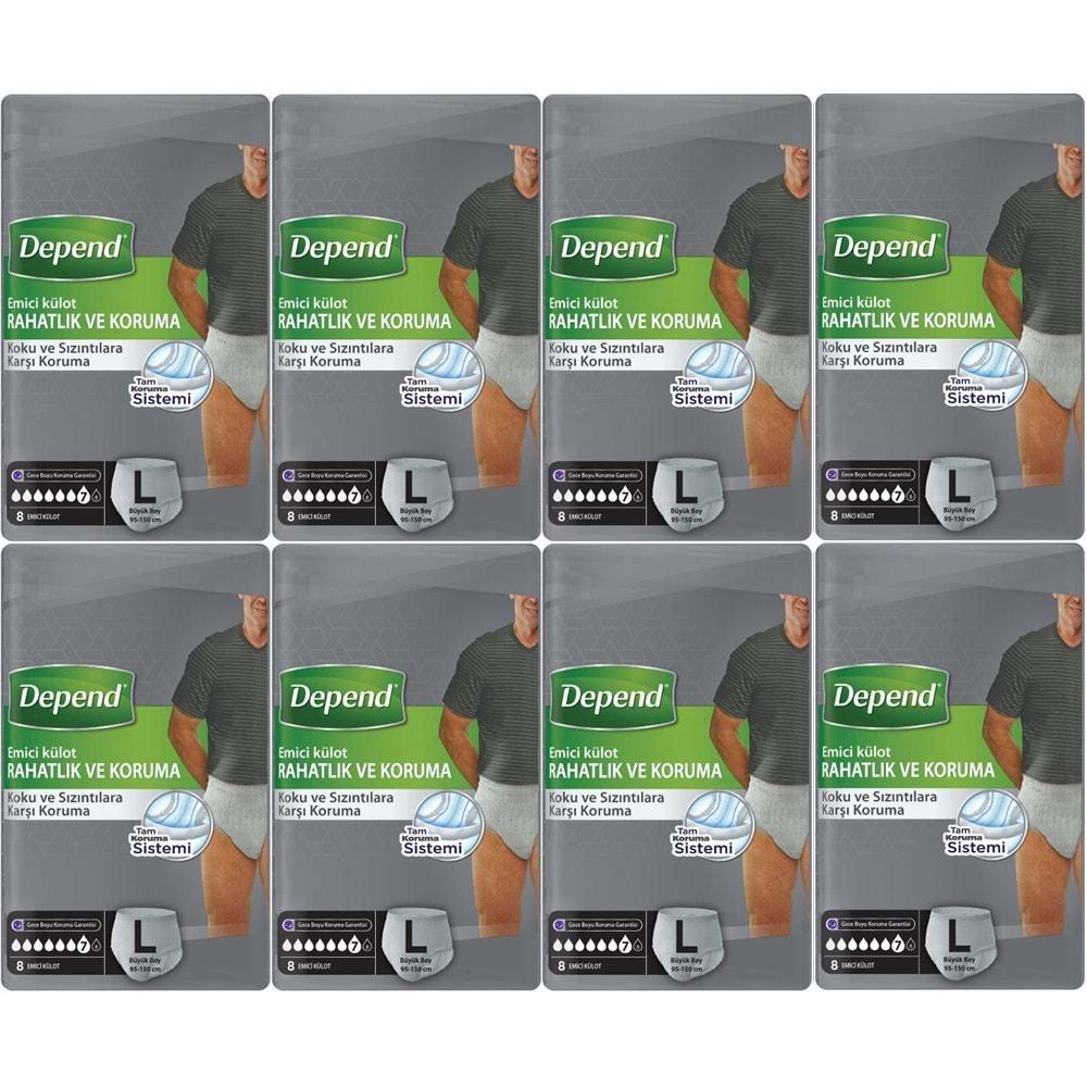 Depend Emici Külot Pants Hasta Bezi L - Büyük - Large Erkek 64 Adet (8PK*8)