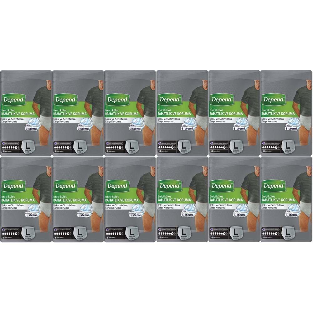 Depend Emici Külot Pants Hasta Bezi L - Büyük - Large Erkek 96 Adet (12PK*8)