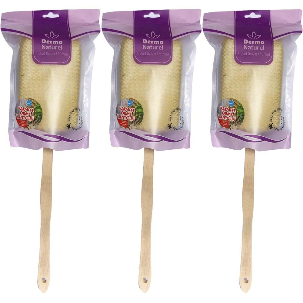 Derma Naturel Palmiye Örme Sopalı Banyo Sırt Lifi (8*24CM) MS-09 (3 Lü Set)