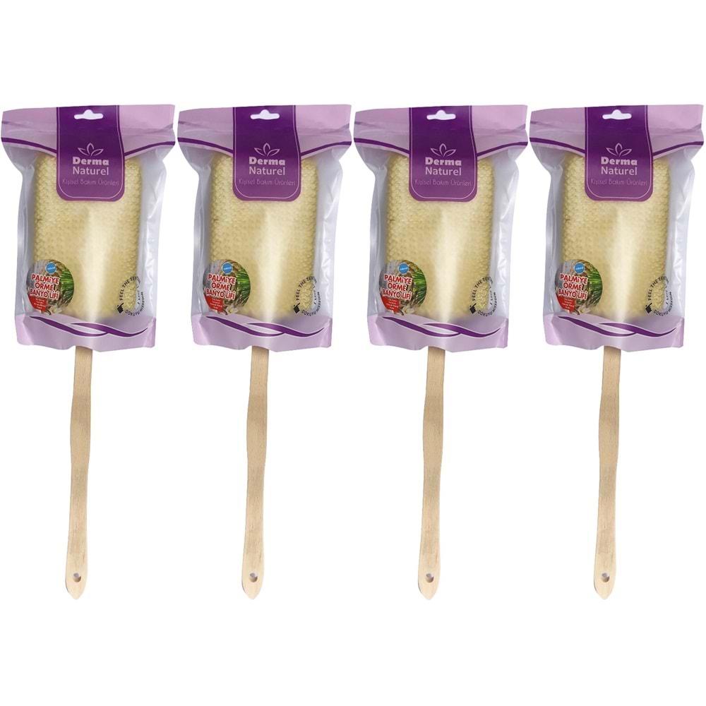 Derma Naturel Palmiye Örme Sopalı Banyo Sırt Lifi (8*24CM) MS-09 (4 Lü Set)