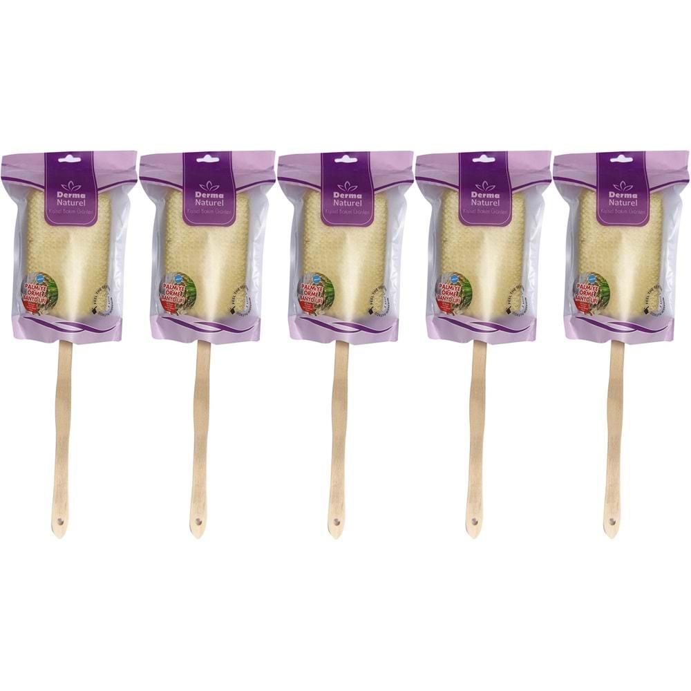 Derma Naturel Palmiye Örme Sopalı Banyo Sırt Lifi (8*24CM) MS-09 (5 Li Set)