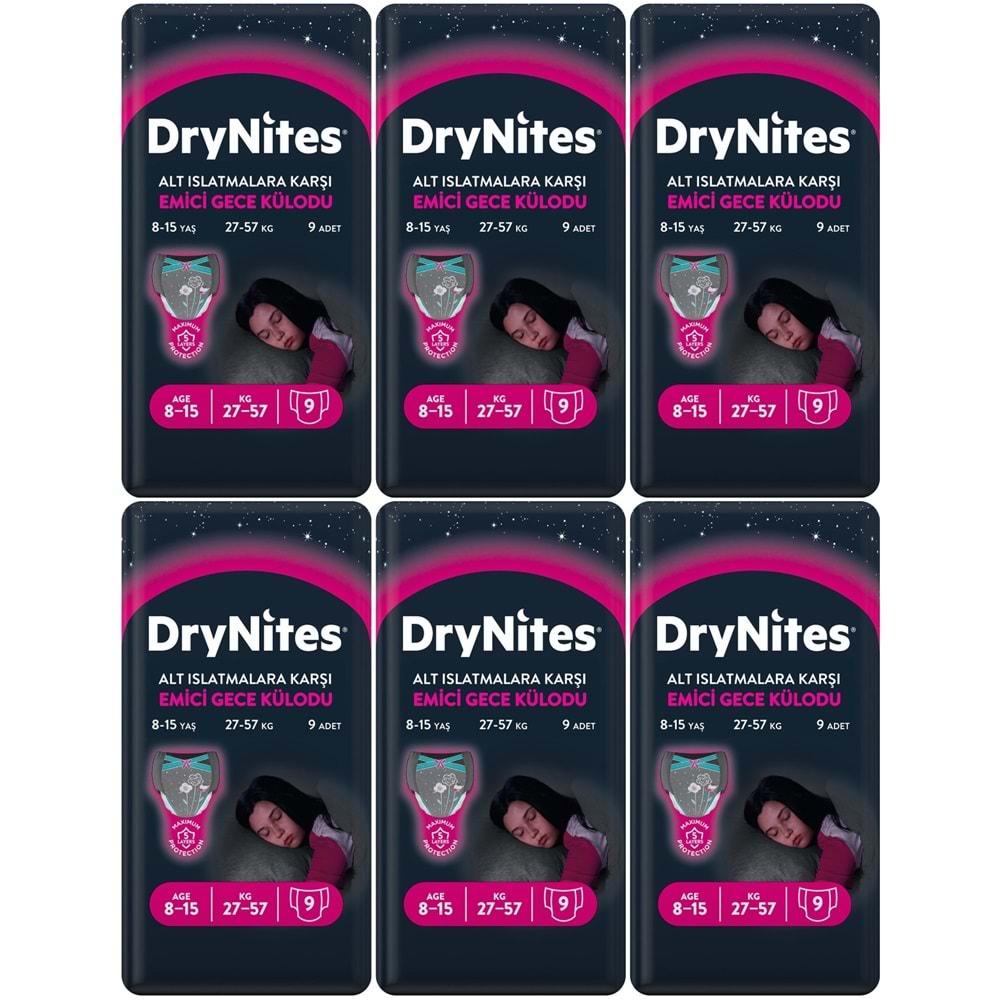 Drynites Emici Gece Külodu/Külot Bez Kız 8-13 Yaş 30-48KG Large 54 Adet 6PK*9 Alt Islatmalara Karşı