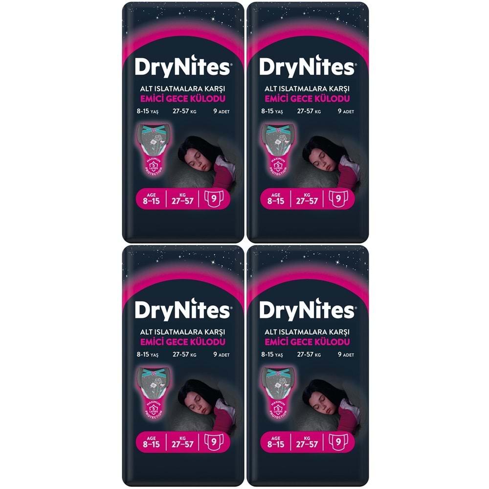 Drynites Emici Gece Külodu/Külot Bez Kız 8-15 Yaş (27-57KG) Large 36 Adet (4PK*9) (Alt Islatmalara Karşı)