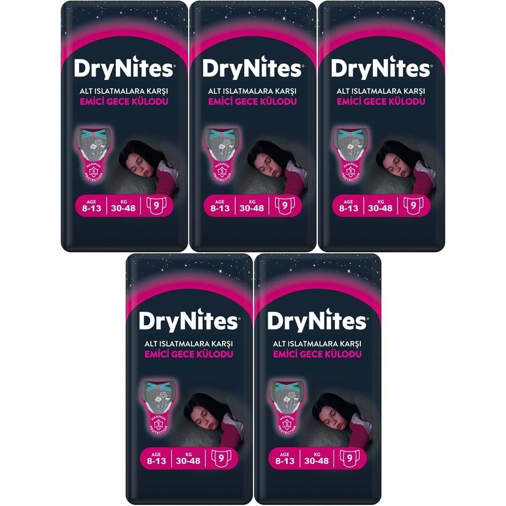 Drynites Emici Gece Külodu/Külot Bez Kız 8-13 Yaş (30-48KG) Large 45 Adet (5PK*9) (Alt Islatmalara Karşı)