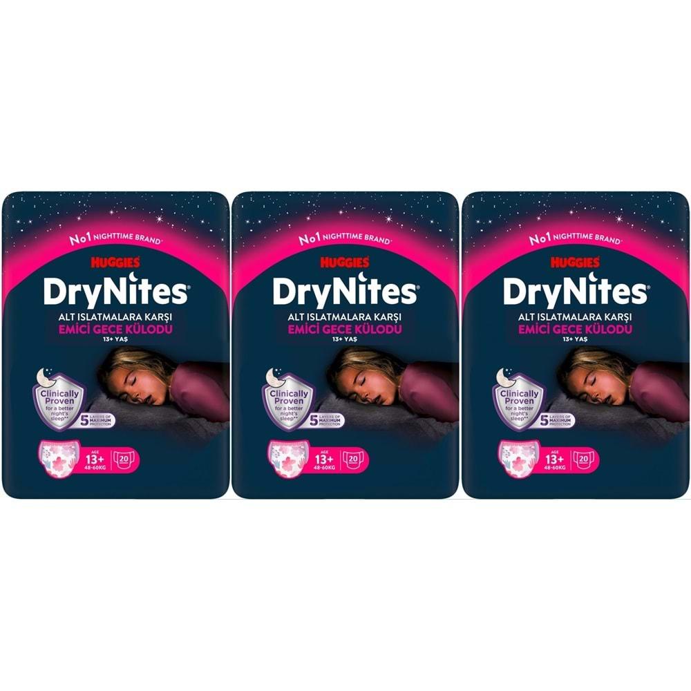 Drynites Emici Gece Külodu/Külot Bez Kız 13+ Yaş (48-60KG) X Large 60 Adet Mega Pk (3PK*20)