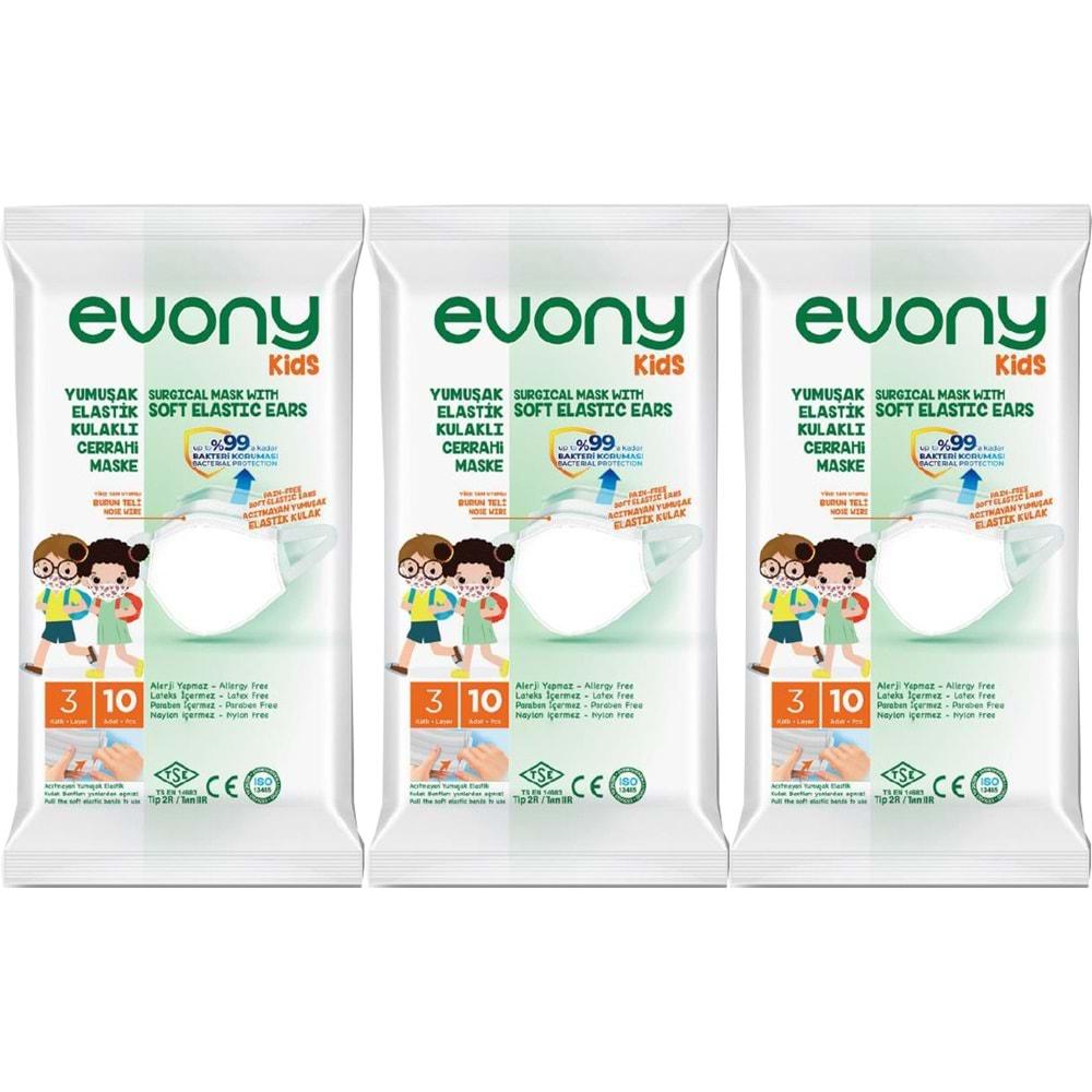 Evony 3 Katlı Filtreli Burun Telli Cerrahi Maske (Kids Çoçuklar İçin) 30 Lu Set (3Pk*10) (Desenli)