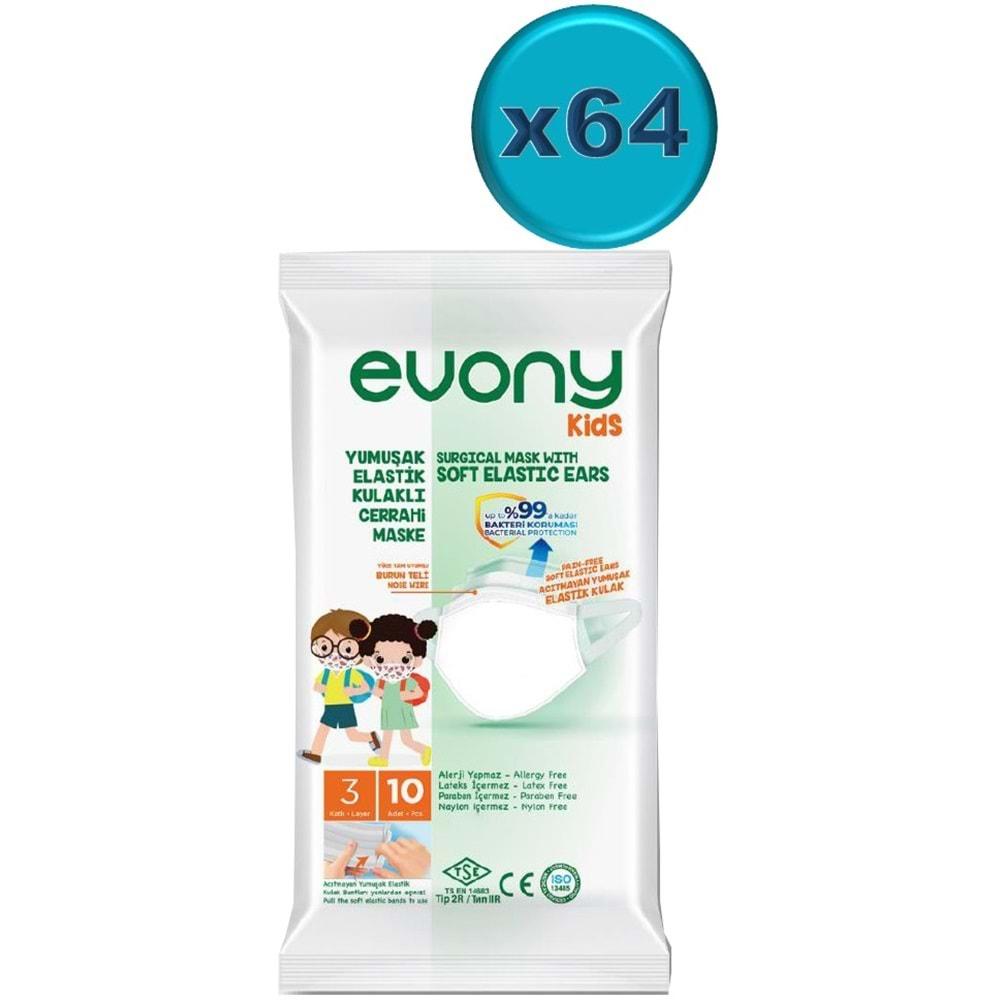 Evony 3 Katlı Filtreli Burun Telli Cerrahi Maske (Kids Çoçuklar İçin) 640 Lı Set (64Pk*10) (Desenli)