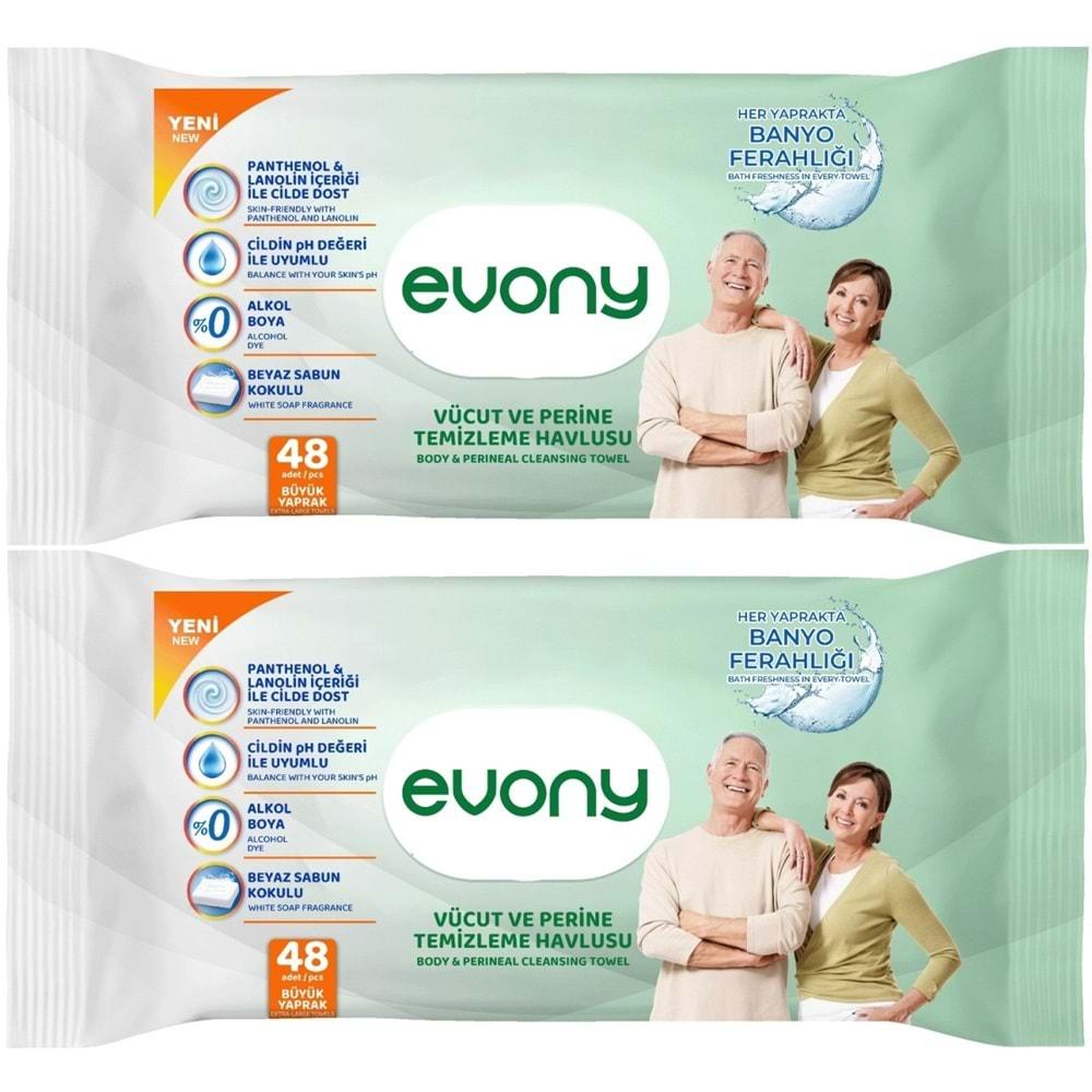 Evony Hasta Vücut Perine Temizleme Islak Mendil Havlu 48 Yaprak XL Banyo Ferahlığı (2 Li Set)
