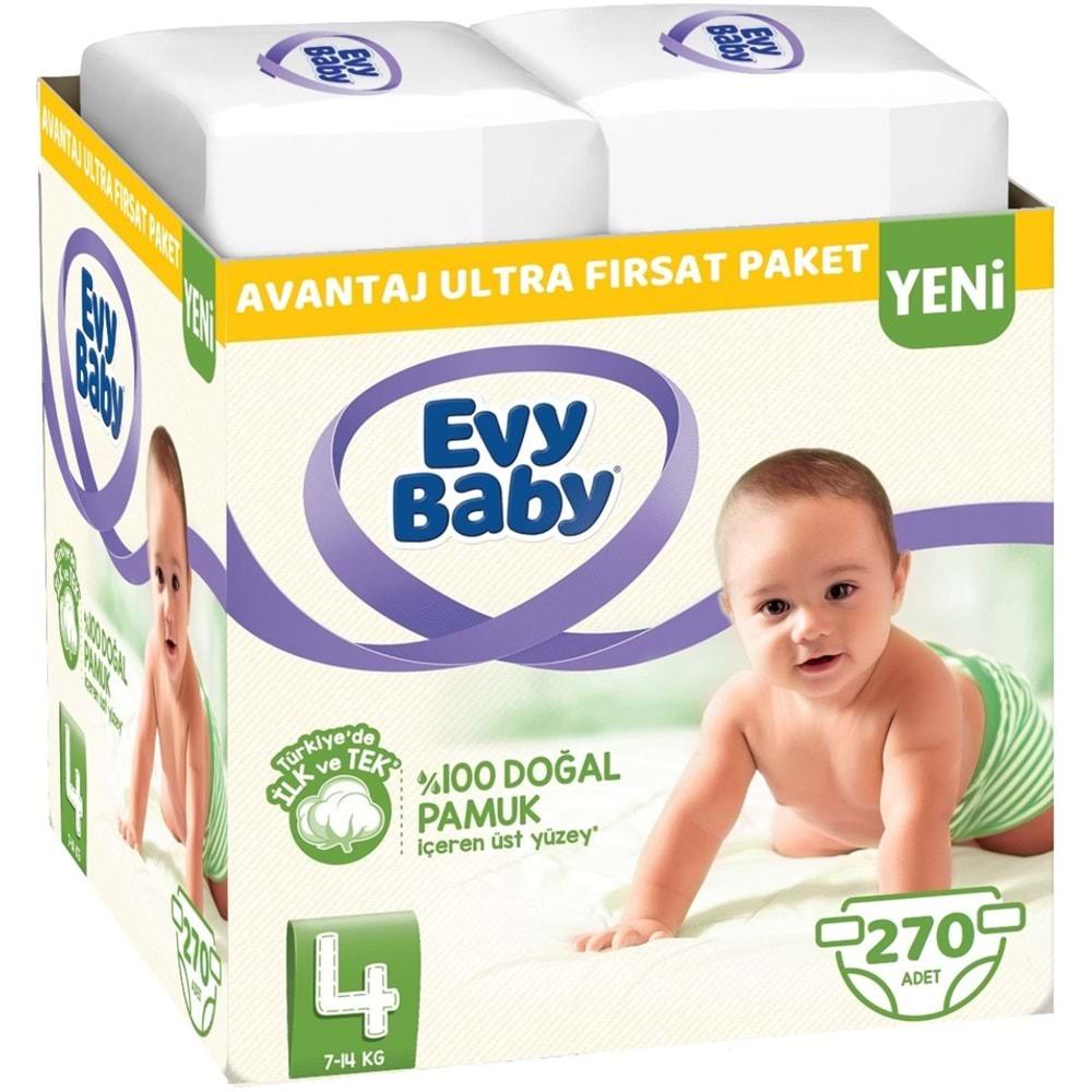 Evy Baby Bebek Bezi Beden:4 (7-14Kg) Maxi 270 Adet Avantaj Ultra Fırsat Pk
