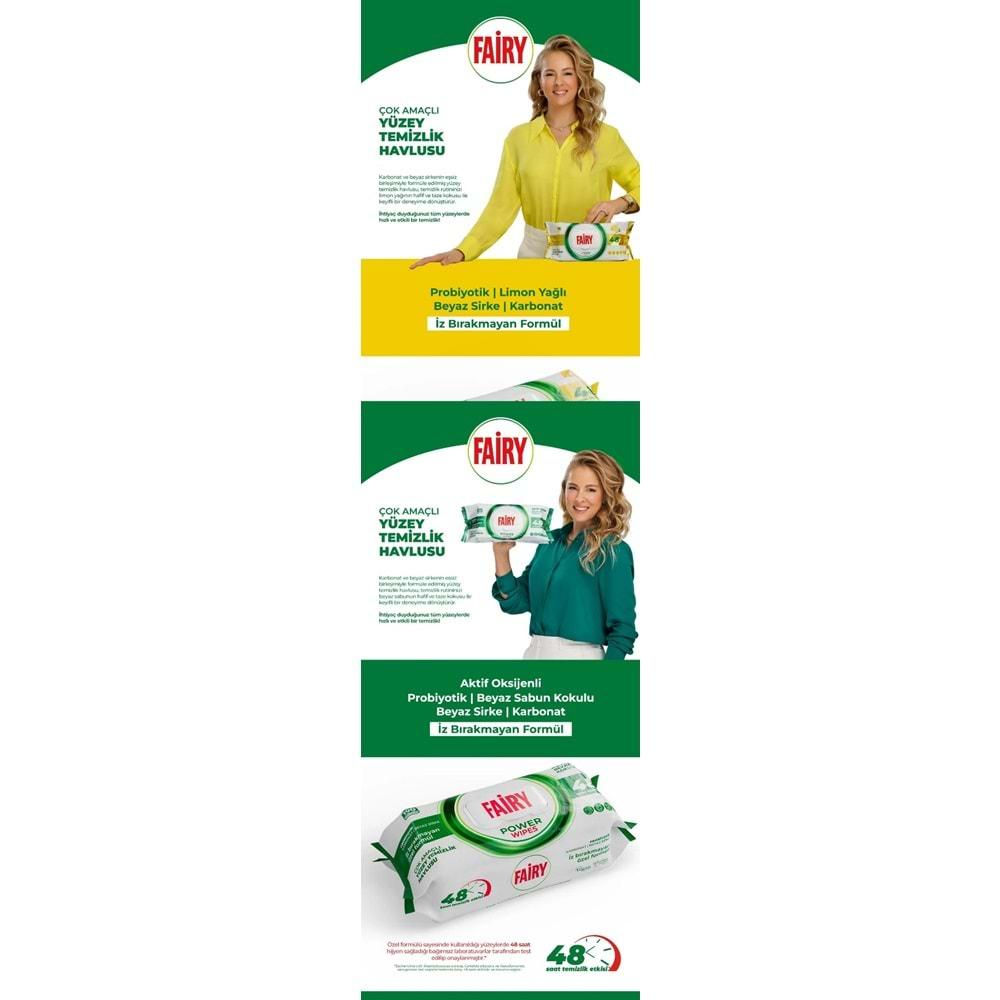 Fairy Yüzey Temizlik Havlusu 100 Yaprak Aktif Oksijen - Beyaz Sabun - Karbonat (4 Lü Set) 400 Yaprak
