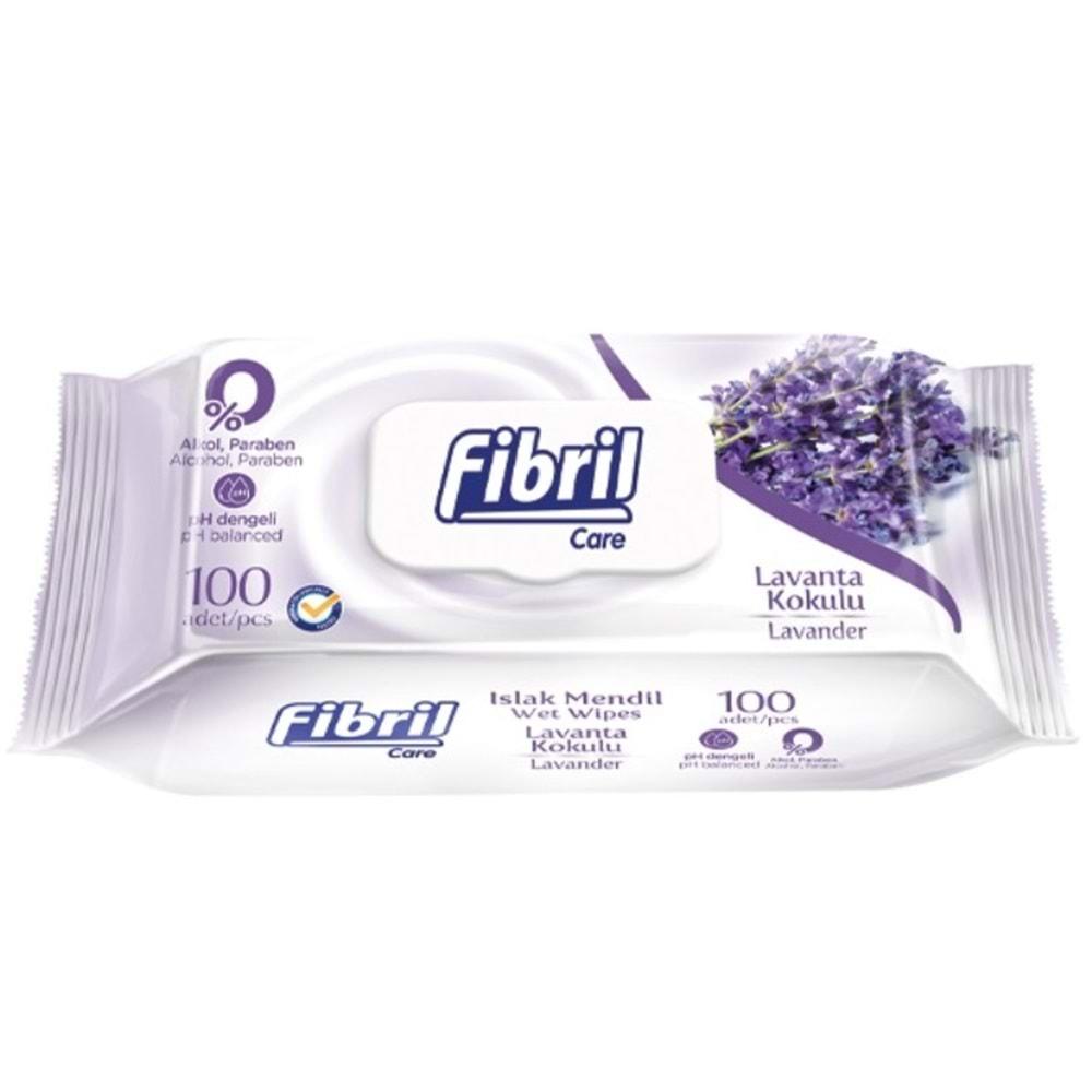 Fibril Islak Havlu Mendil 100 Yaprak Lavanta Plastik Kapaklı (12 Li Set) 1200 Yaprak