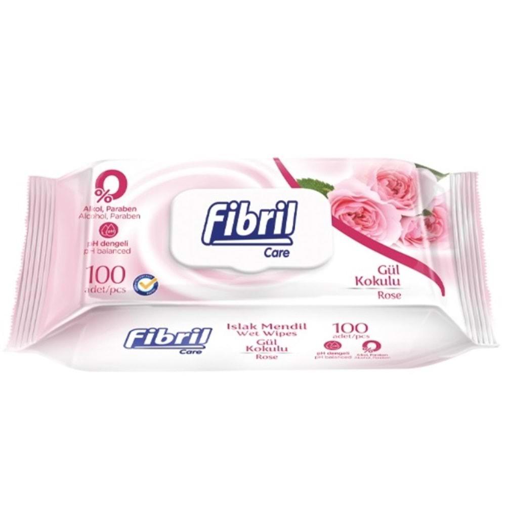 Fibril Islak Havlu Mendil 100 Yaprak Gül Plastik Kapaklı (9 Lu Set) 900 Yaprak