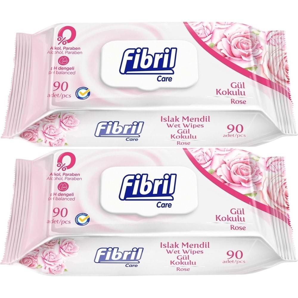 Fibril Islak Havlu Mendil 90 Yaprak Gül Plastik Kapaklı (2 Li Set) 180 Yaprak