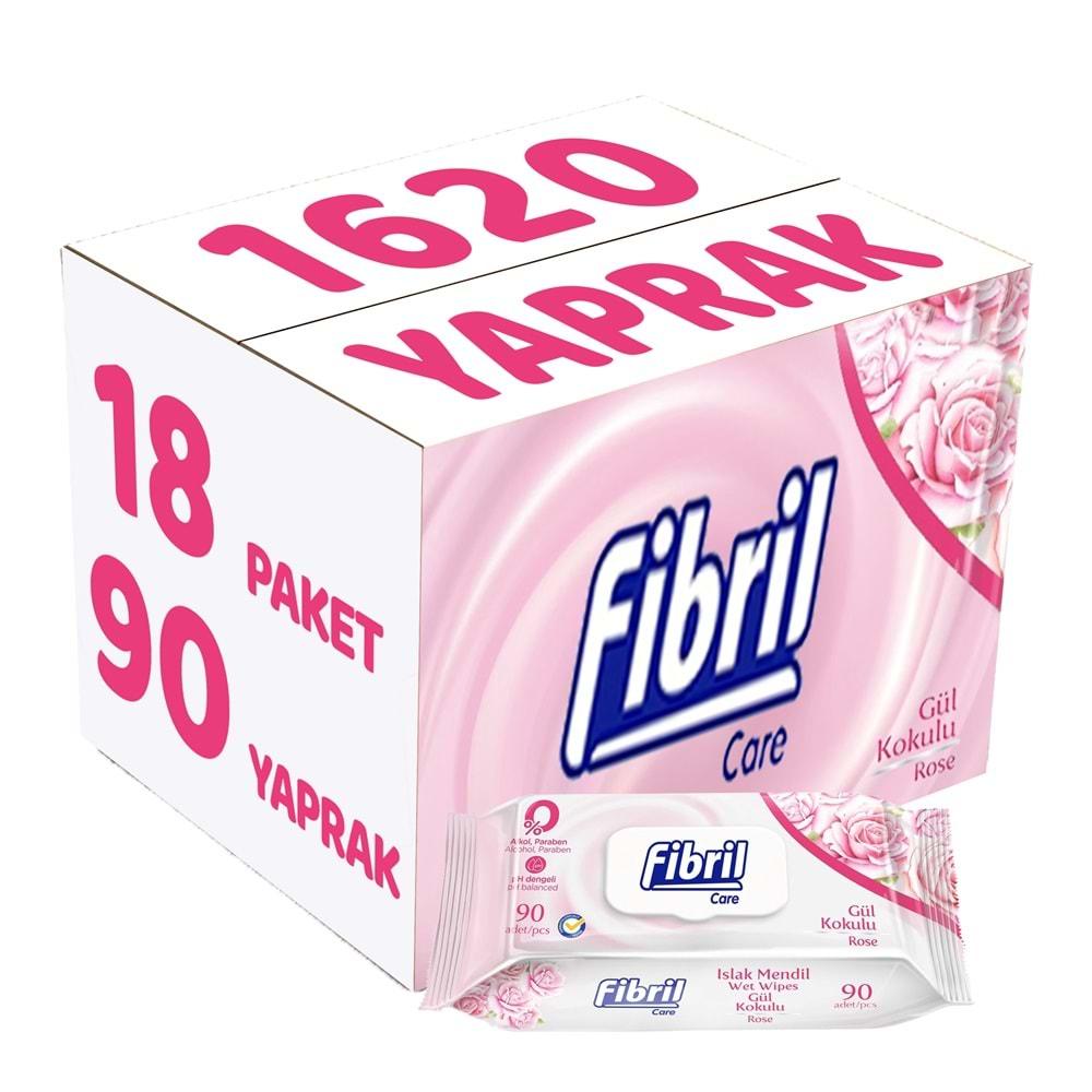 Fibril Islak Havlu Mendil 90 Yaprak Gül Plastik Kapaklı (18 Li Set) 1620 Yaprak