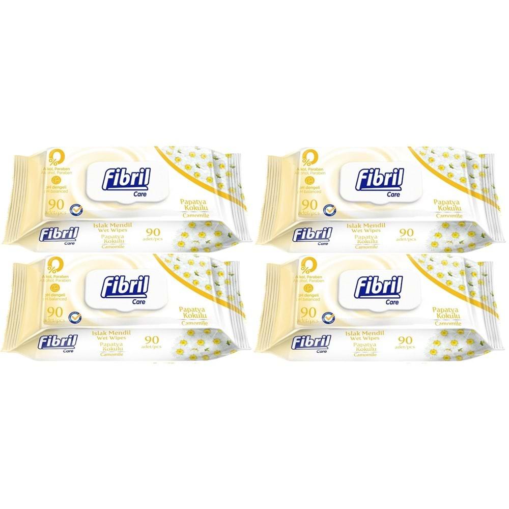 Fibril Islak Havlu Mendil 90 Yaprak Papatya Plastik Kapaklı (4 Lü Set) 360 Yaprak