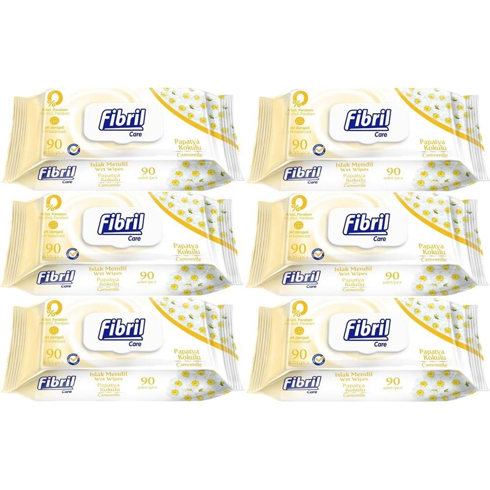 Fibril Islak Havlu Mendil 90 Yaprak Papatya Plastik Kapaklı (6 Lı Set) 540 Yaprak