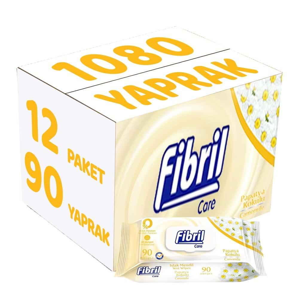 Fibril Islak Havlu Mendil 90 Yaprak Papatya Plastik Kapaklı (12 Li Set) 1080 Yaprak