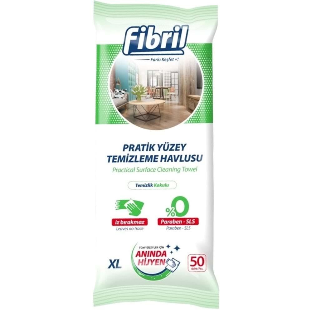 Fibril Yüzey Temizlik Havlusu 50 Yaprak XL Temizlik Kokulu 4 Lü Set 200 Yaprak Plastik Kapaklı