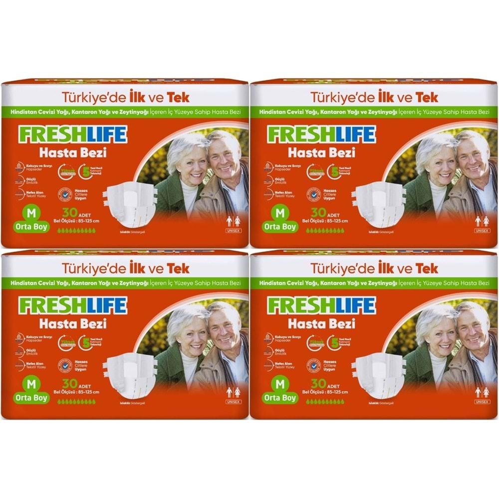 FreshLife Yetişkin Hasta Bezi Bantlı M - Medium - Orta 120 Adet (4PK*30)
