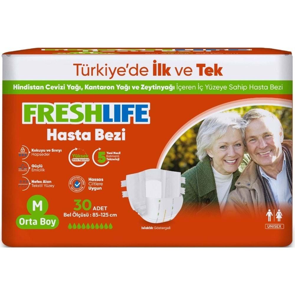 FreshLife Yetişkin Hasta Bezi Bantlı M - Medium - Orta 120 Adet (4PK*30)