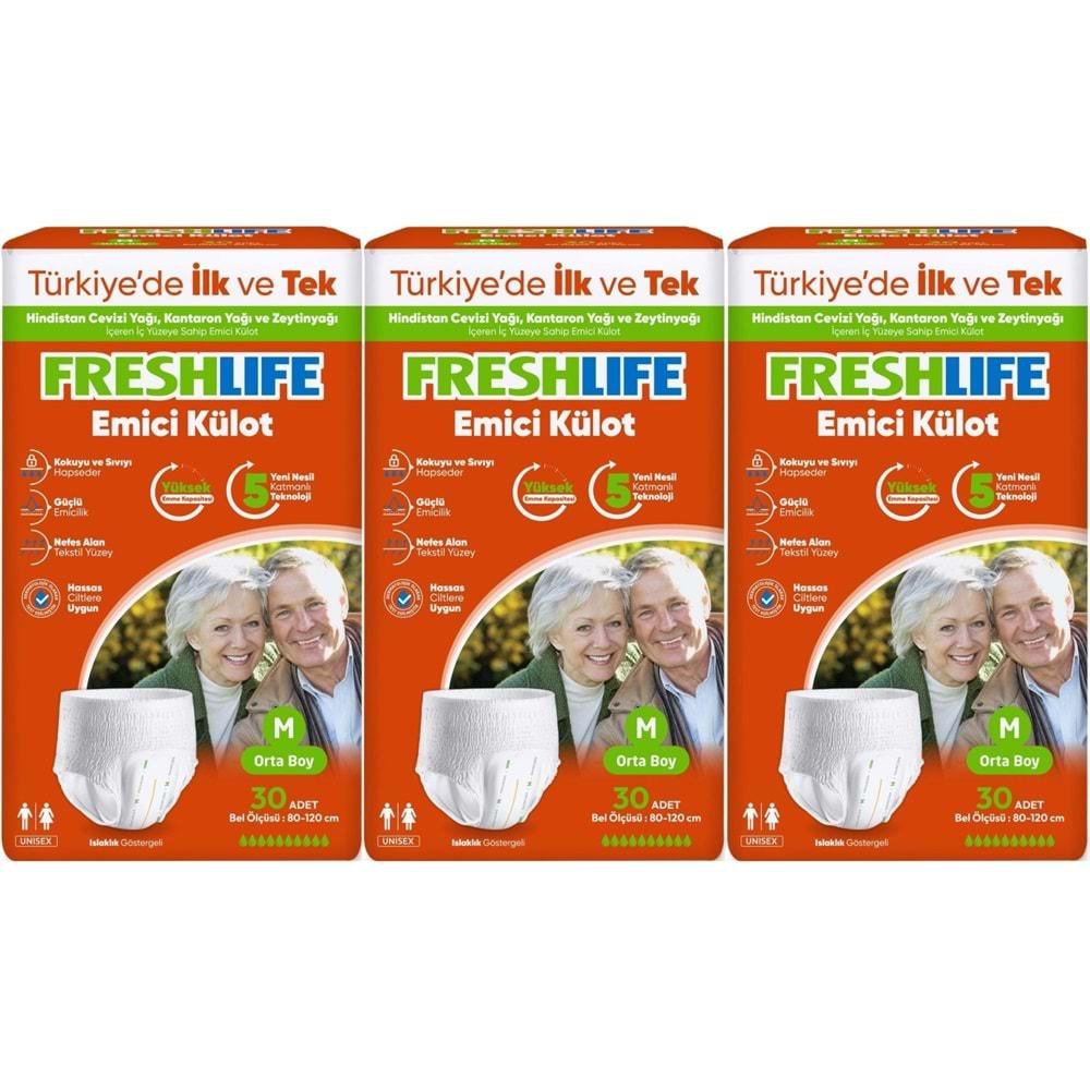 FreshLife Emici Külot Hasta Bezi Medium - Orta - M 90 Adet (3PK*30)