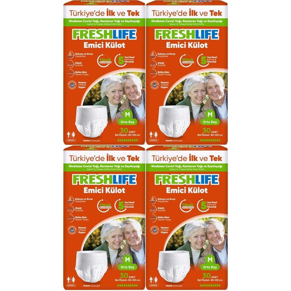 FreshLife Emici Külot Hasta Bezi Medium - Orta - M 120 Adet (4PK*30)