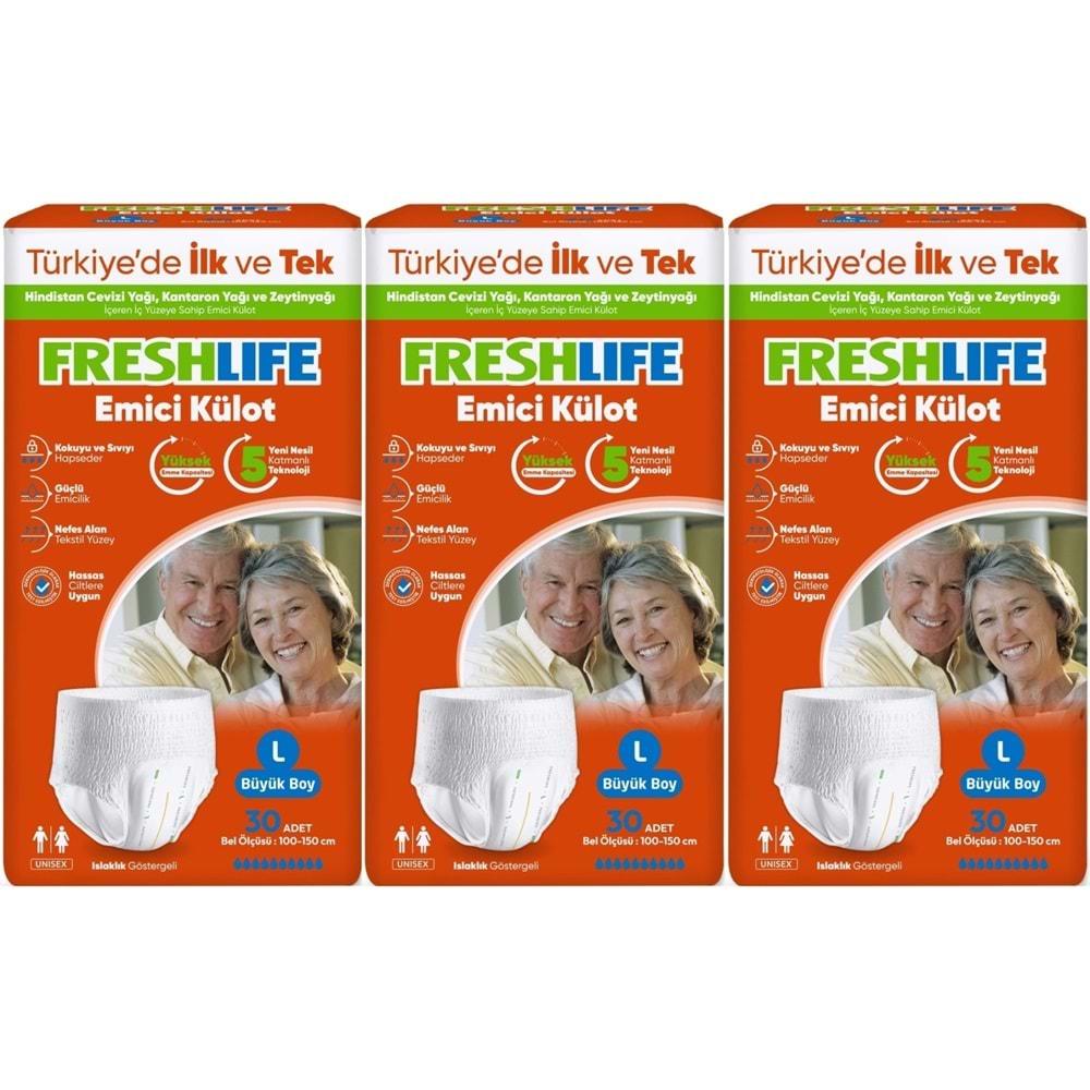 FreshLife Emici Külot Hasta Bezi Large - Büyük - L 90 Adet (3PK*30)