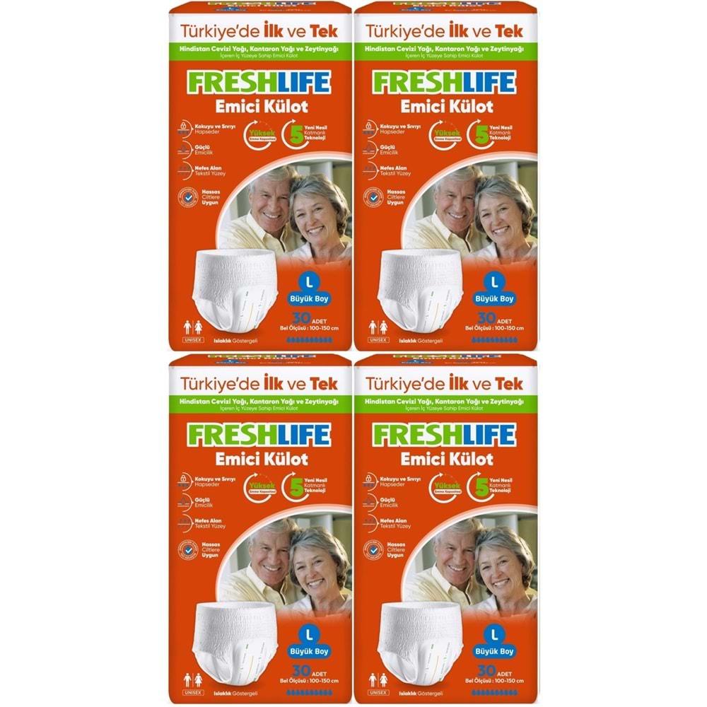 FreshLife Emici Külot Hasta Bezi Large - Büyük - L 120 Adet (4PK*30)