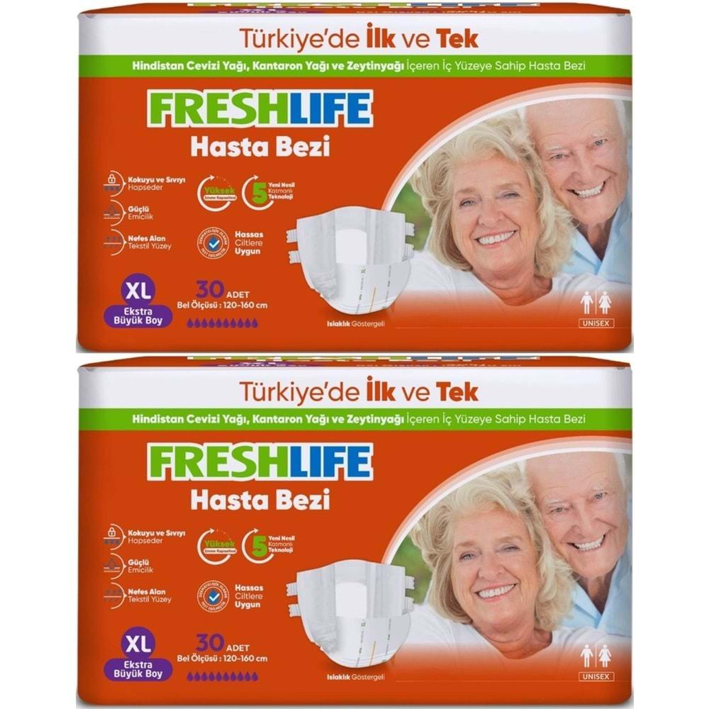 FreshLife Yetişkin Hasta Bezi Bel Bantlı XL - Ekstra Large - Extra Large 60 Adet (2PK*30)
