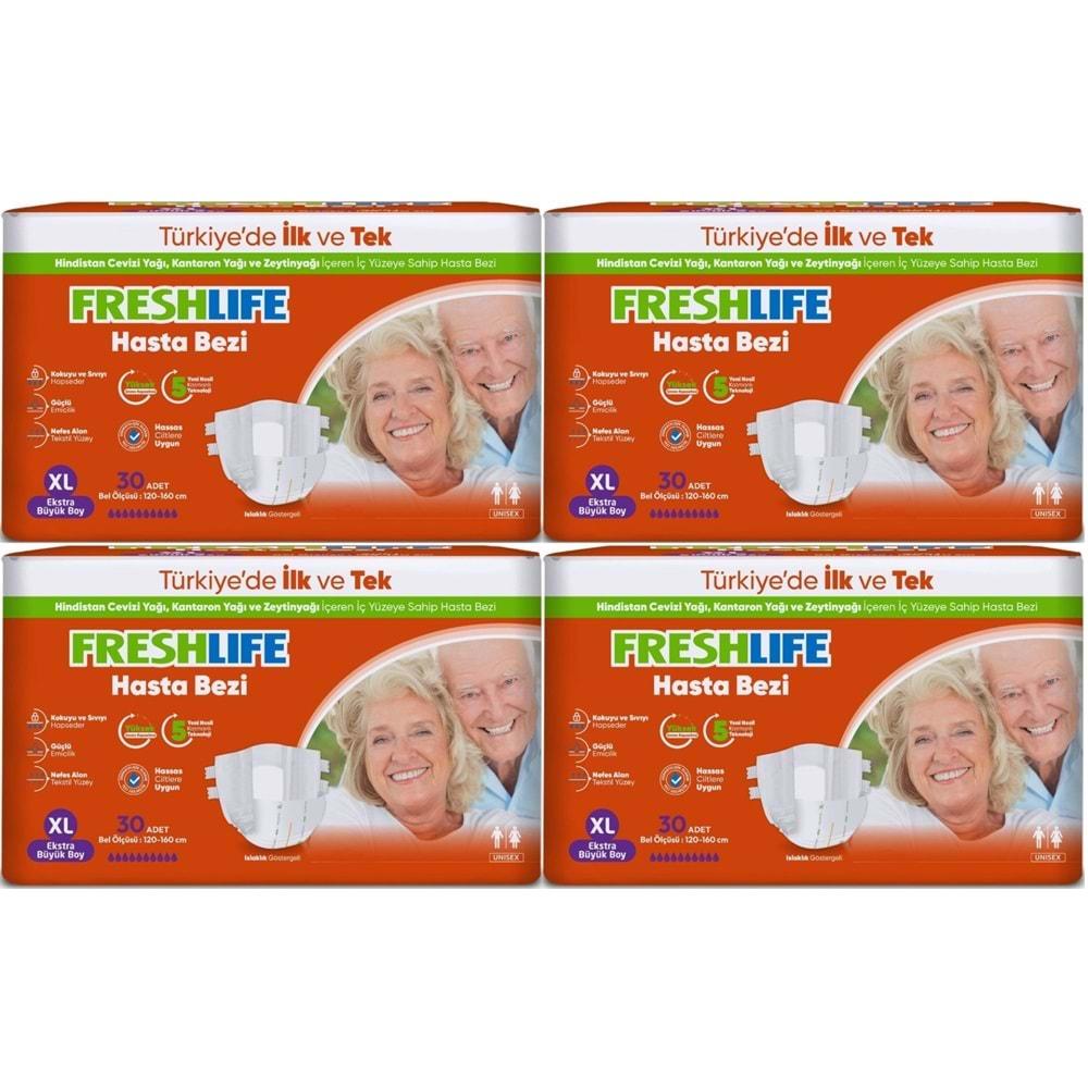 FreshLife Yetişkin Hasta Bezi Bel Bantlı XL - Ekstra Large - Extra Large 120 Adet (4PK*30)