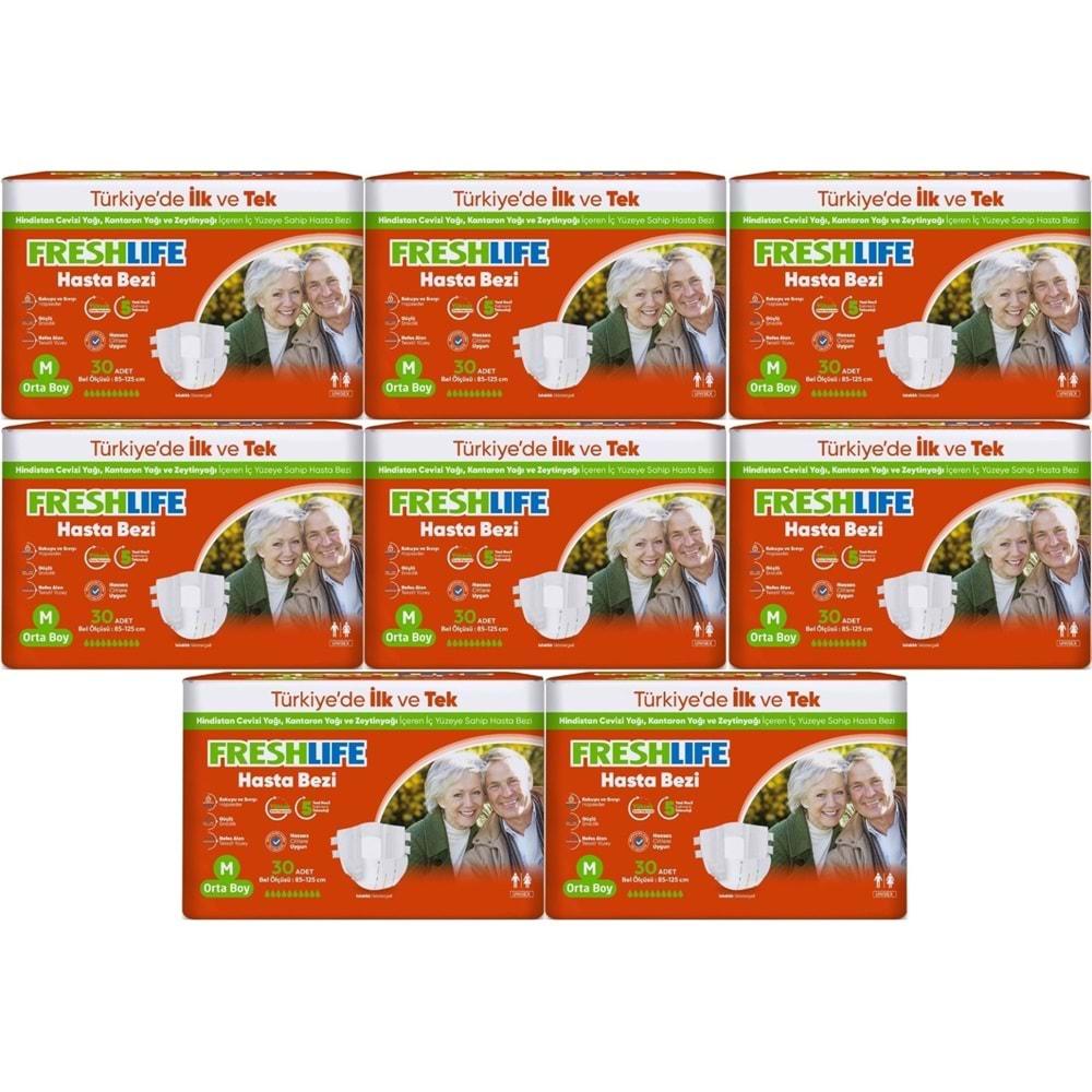 FreshLife Yetişkin Hasta Bezi Bantlı M - Medium - Orta 240 Adet (8PK*30)