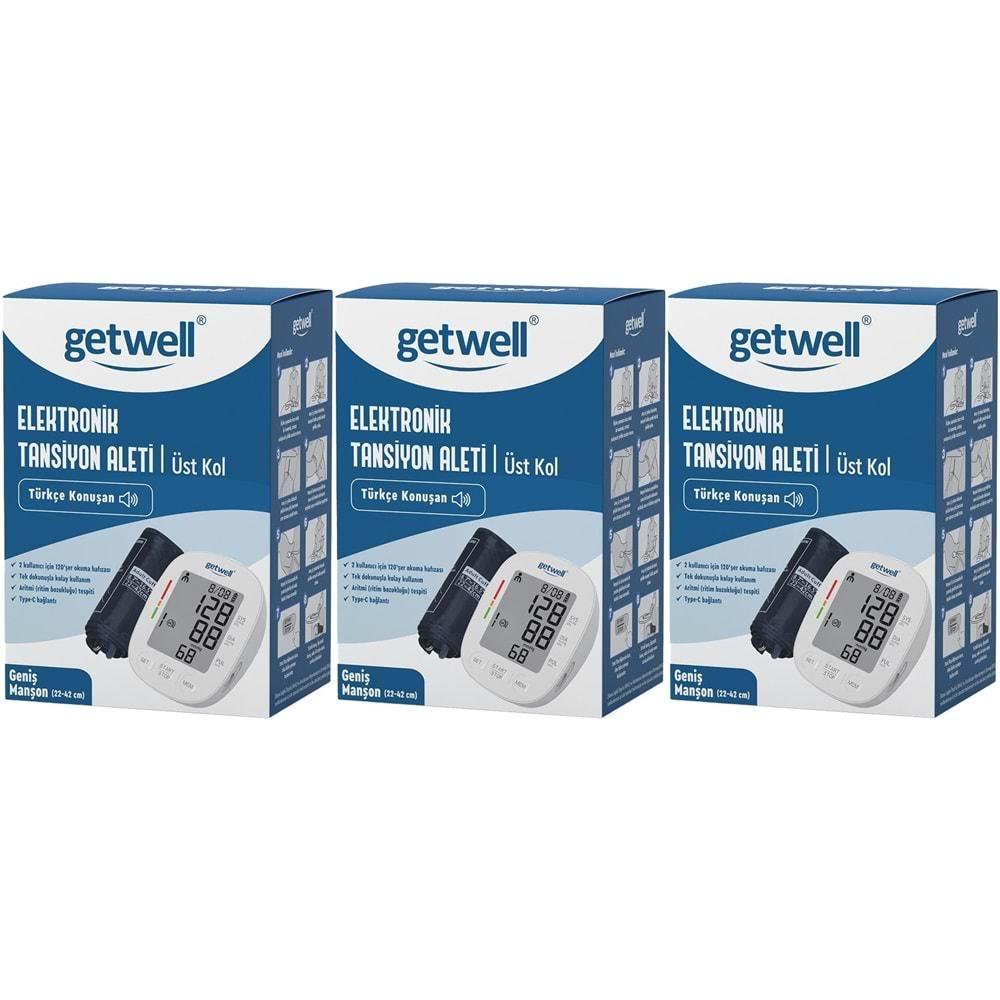 Getwell Konuşan Üst Koldan Tansiyon Aleti - Ölçme Cihazı (Geniş Manşon) (3 Lü Set)